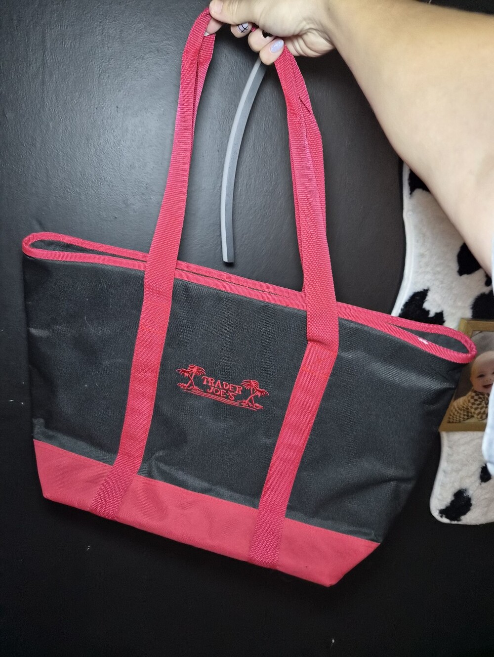 Trader Joe's Black and Red Tote Bag with Comfortable Straps